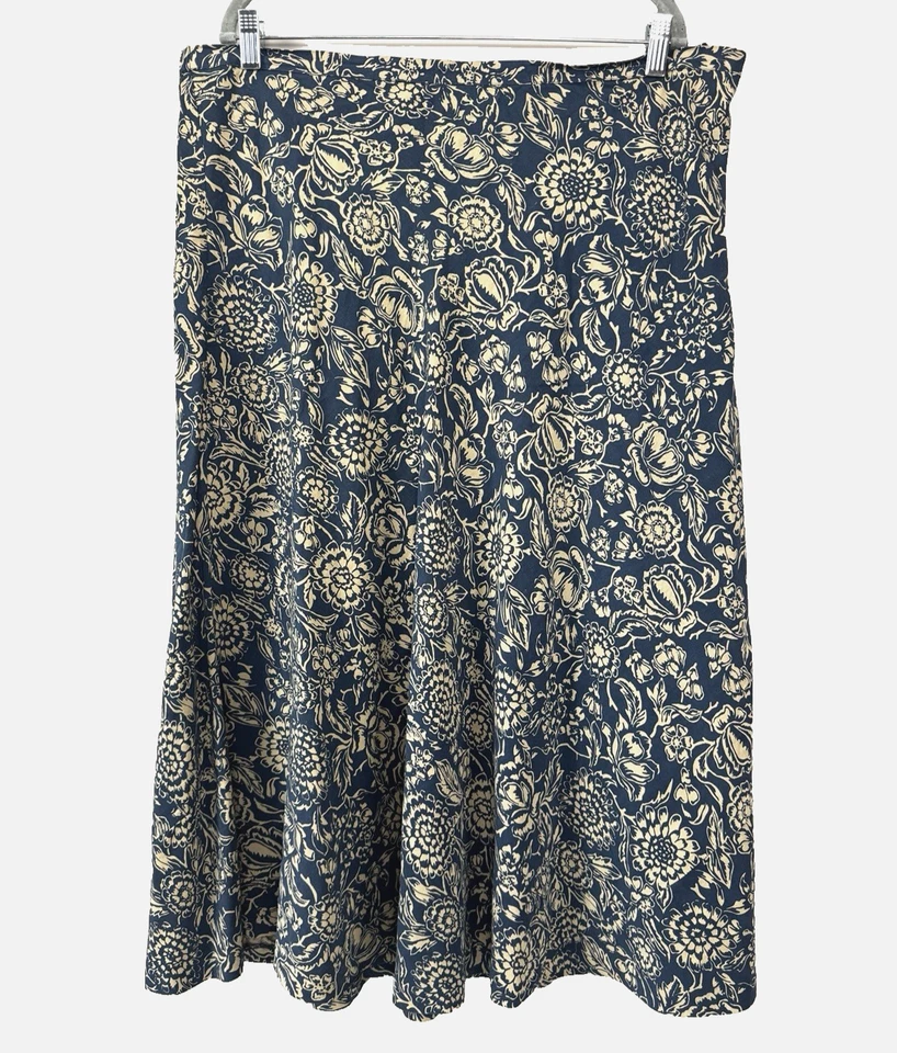 Kate Hill Dusty Blue Floral Maxi Skirt 14 Silk Linen Coastal Preppy Cottagecore — 第 1/4 张图片