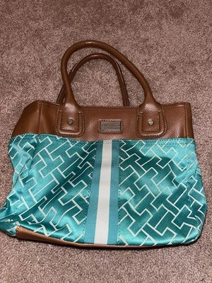 Tommy Hilfiger Verde con Cuero Marrón Firma Bolso de Hombro Cartera Bolso Cartera Foto 1 de 4