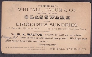 um 1880 Postkarte Whitall Tatum & Co Cleveland Glaswaren Drogisten Kleinigkeiten - Bild 1 von 2