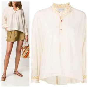 Blusa Boho Forte Cuello Volantes Medio Botón Talla S en Marfil Nueva con Etiquetas - Imagen 1 de 15