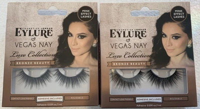 2 Pack Of Eylure Vegas Nay Faux Mink Eyelashes Bronze Beauty Reusable W/Adhesive - Image 1 of 2