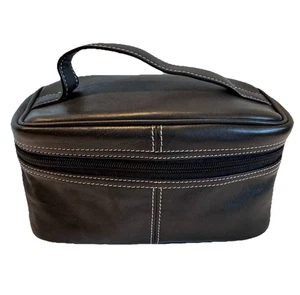 Tiganello Toiletries Bag Soft Black Leather Full Zip 7.5x4 Inches Travel NWT - Picture 1 of 14