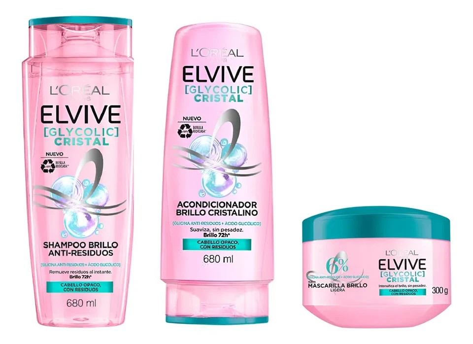 Champú Cristal Glicólico Elvive Elvive, acondicionador, kit mascarilla Foto 1 de 1