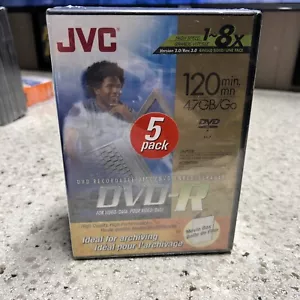 JVC Blank Recordable DVD-R 5 Pack 4.7 GB 1~8x 120 minutes Sealed in Tall Cases - Picture 1 of 4