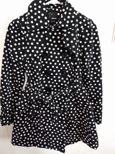 Women's Small  Polka Dot Belted Trench Coat Skirted Back Double Breasted  - Picture 1 of 4