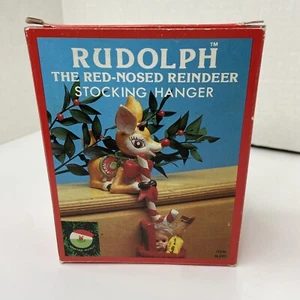 Rudolph Red Nose Reindeer Santas World Kurt Adler Stocking Holder VTG 1983 - Picture 1 of 11
