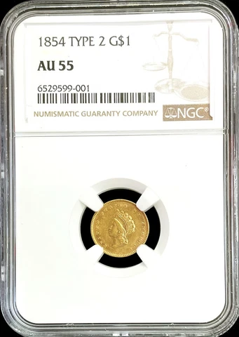 1854 GOLD US PRINCESS HEAD $1 DOLLAR COIN TYPE 2 NGC ABOUT UNC 55 Cover