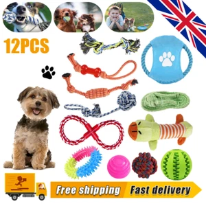 12PCS Dog Rope Toys Pet Toy Rope Chew Squeaky Fetch Ball Training Play Bundle UK - Picture 1 of 11