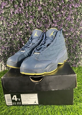 Nike Air Jordan 13 Retro Squadron Azul Masculino Tamanho 3Y Camurça Amarela 414574-405 - Imagem 1 de 4