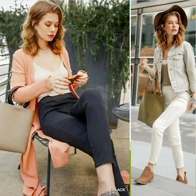 Женские узкие мотобрюки Umgee с молнией на лодыжке черные/белые - Изображение 1 из 4