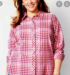 NWT TALBOTS LADYS 100%COTTON GIGHAM PLAID LONG SLEEVE BUTTON DOWN SHIRT SIZE 3X - Picture 1 of 10