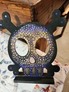 Mandala Black Rainbow skull 6"X7" Stand Hand painted Halloween decor ๐ฅ - Picture 1 of 8