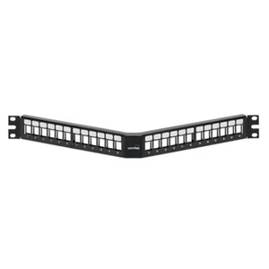 Leviton 49256-H24 1RU 24‑Port Angled Quickport Patch Panel Black - Afbeelding 1 van 2