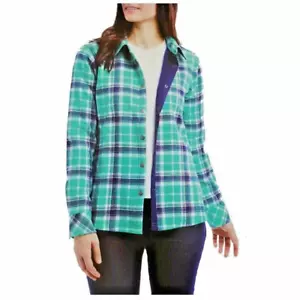 ORVIS Women's Fleece Lined Flannel Shirt Jacket Green Blue Plaid Size Large NWOT - Picture 1 of 9