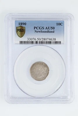 1890 Newfoundland Canada 10 Cents PCGS AU 50 Silver TRENDS $1,000.00 - Image 1 of 4
