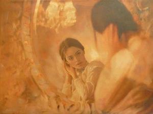 WILLIAM OXER ORIGINAL CANVAS "The Angel" Pretty Brunette Woman Girl PAINTING - Picture 1 of 1