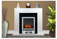 White Black Marble Flat Wall 2KW Electric Fire Surround Set Complete Fireplace