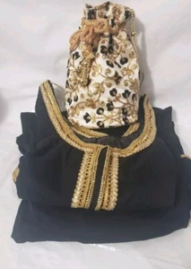 Stitched Black Crepe chiffon Gota Work Lehenga Choli Skirt Top with Potli Purse - Picture 1 of 7
