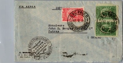 1931 Brasil Sao Paulo Graf Zeppelin LZ 127 Cubierta Cóndor a Europa Grecia Foto 1 de 2