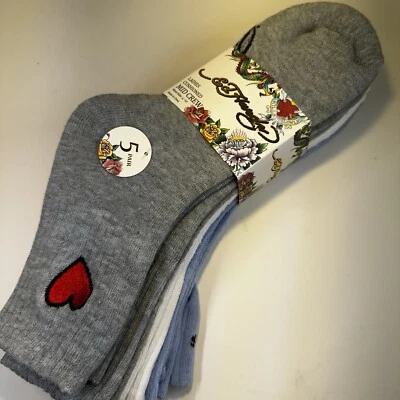 Paquete de 5 calcetines Ed Hardy para mujer nuevos con etiquetas "Love Kills Slowly" logotipo firmado en el corazón Foto 1 de 4