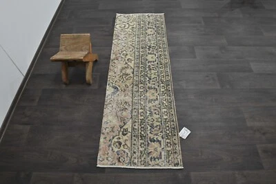 Alfombra de corredor turca vintage 2x5 pies lana anatolia hecha a mano pasillo Oushak BEIGE Foto 1 de 4