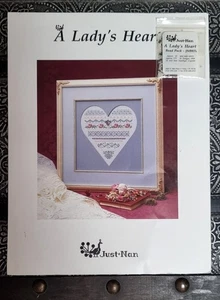 OOP 1994 Just Nan Cross Stitch Pattern JN021 A Lady's Heart With Bead Pack JNB02 - Picture 1 of 3