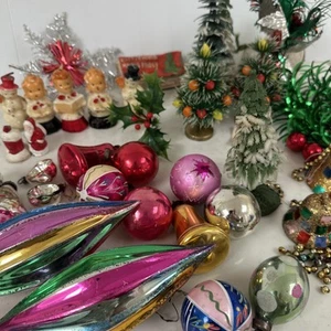 Christmas Tree Ornaments & Baubles 1960s Mercury Glass Plastic Trees Candles Lot - Picture 1 of 22