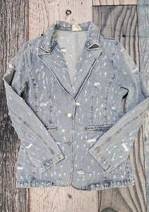 Blazer de jean rasgado BiBi desgastado para mujer talla pequeña elegante oficina moda  - Imagen 1 de 9