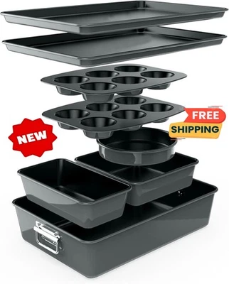 Juego de 8 bandejas antiadherentes apilables para hornear - Libre de PFOA, PFOS - Image 1 of 4