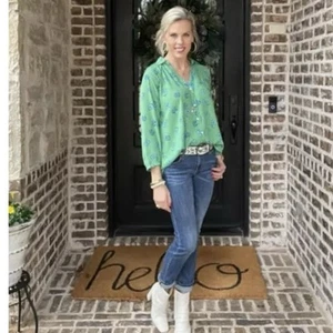 Cabi Style 5891 Green Floral Button Up Blouse Size S - Picture 1 of 9