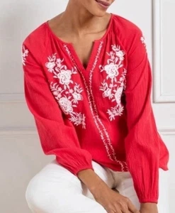 Talbots Top rot weiß Blumen bestickt Größe XL - Bild 1 von 7
