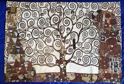 Vtg Gustav Klimt Tapestry 47x33" WallHanging Tree of Life, The Kiss, Expectation - Image 1 of 4