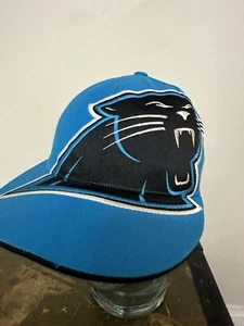 Reebok Carolina Panthers Flat Brim Supersized Logo Fitted Hat - Size 7 1/8 Blue - Picture 1 of 5