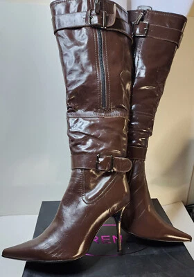 Firenze 女式皮革棕色及膝靴欧码 39 US 8 带盒 — 第 1/4 张图片