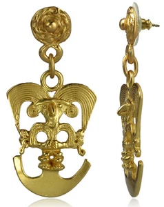 Pendientes colgantes chamán pájaro precolombino chapado en oro de 24 K | Al otro lado del charco - Imagen 1 de 2