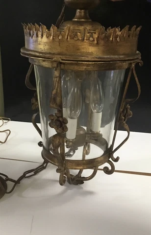 Gilt Metal Mid-Century Crown Top Rococo Lantern Chandelier Estate Find Cover