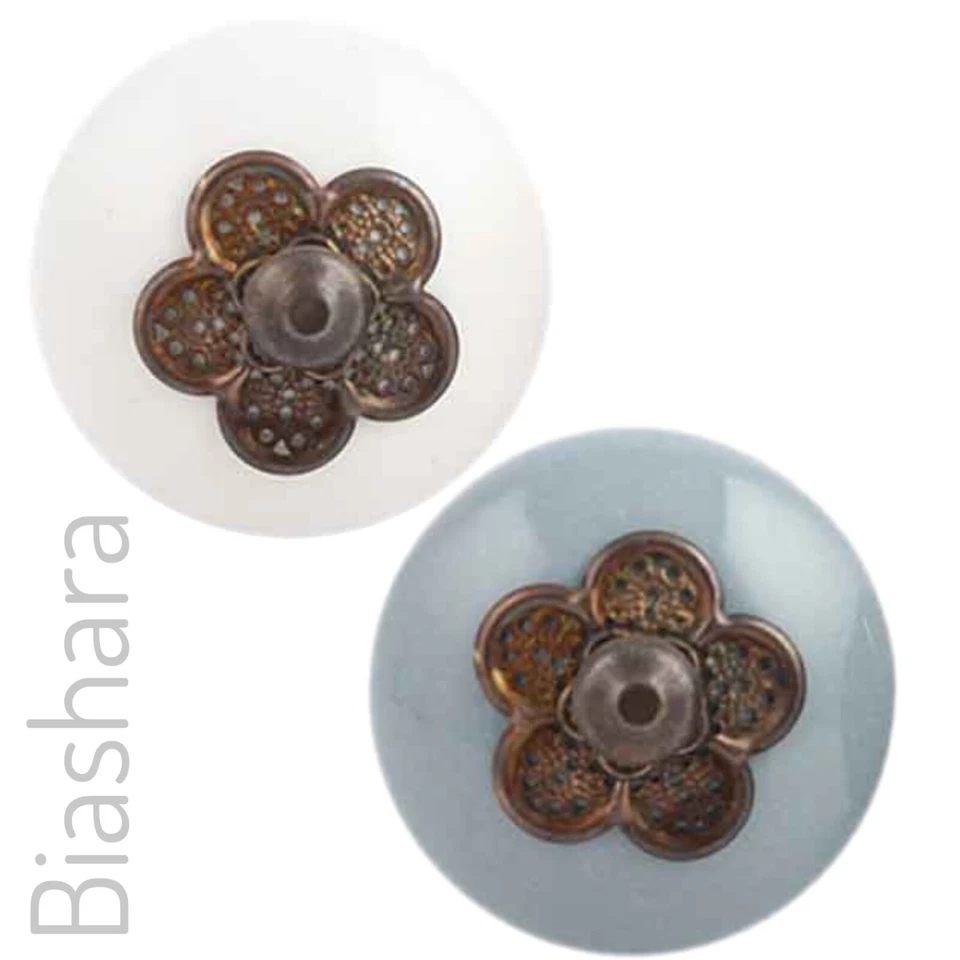 SMALL GREY CERAMIC DOOR KNOBS Antique Brass Cupboard Handles Cabinet Drawer Pull - Image 1 of 1