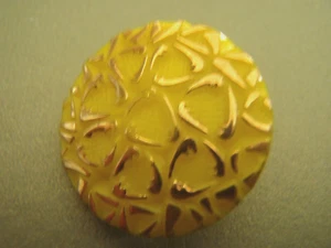 Vintage large Yellow Glass Button crinkle top gold lustre 22mm shank sew collect - Picture 1 of 2