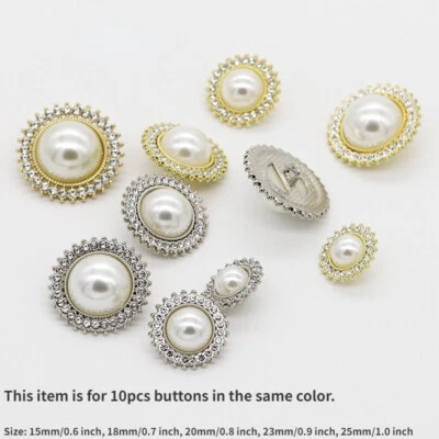 10pcs Round Rhinestone Pearl Buttons Embellishments for DIY Sewing Clothes - Image 1 of 4