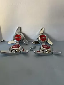 (4) 3 BAR SWEPT SPINNERS BOLT STUD MOUNT KNOCKOFF CENTER CAPS,RED FLAGS - Picture 1 of 4