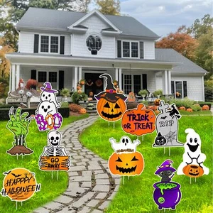 10 PCS Cute Halloween Decorations Outdoor Yard Signs,Large Yard Stakes Signs ... - Picture 1 of 6