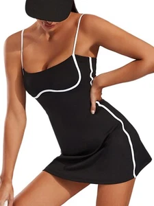 Women's Tennis Dress Athletic Dress with Built-in Bra & Shorts Pockets Summer - Picture 1 of 6