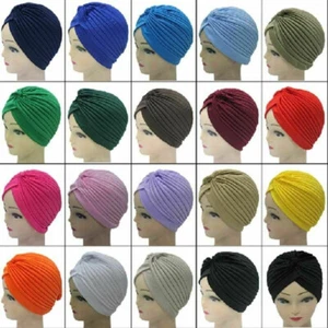 Plain Stretchy Ladies Chemo TURBAN Indian Cloche Trendy Fashion Pleated Headwrap - Picture 1 of 26