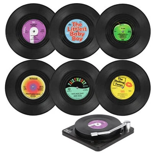 Retro Vinyl Record Rubber CD Coaster Table Coffee Drink Cup Mat Placemat Decor - Picture 1 of 11
