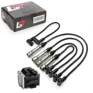Ignition Lead Set + Ignition Coil Module for VW Polo 86C 6N1 6KV 1.0 1.3 1.6 - Picture 1 of 9