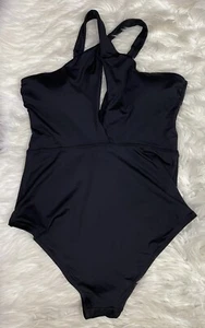 Costume da bagno nuovo con etichette Becca One Piece foro per serratura anteriore collo nero taglia L - Foto 1 di 4