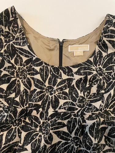 Abito Michael Kors lino donna 8 petite nero e marrone floreale cappuccio maniche tasche