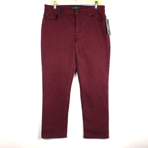 NWT Ralph Lauren Womens Size 12 P Red Blue Pinstripe Jeans Denim Modern Straight - Picture 1 of 9
