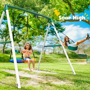 500lbs Metal Swing Set for Kids Adult Backyard with Spider Swing and Belt Swings - Picture 1 of 14