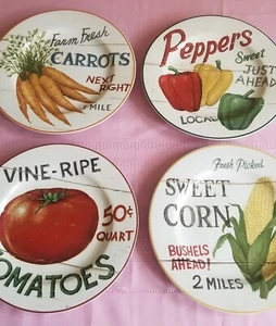 Sakura Farmstand Vegetables David Carter Brown Salad Plates 8-1/4" Set of 4 - Picture 1 of 6